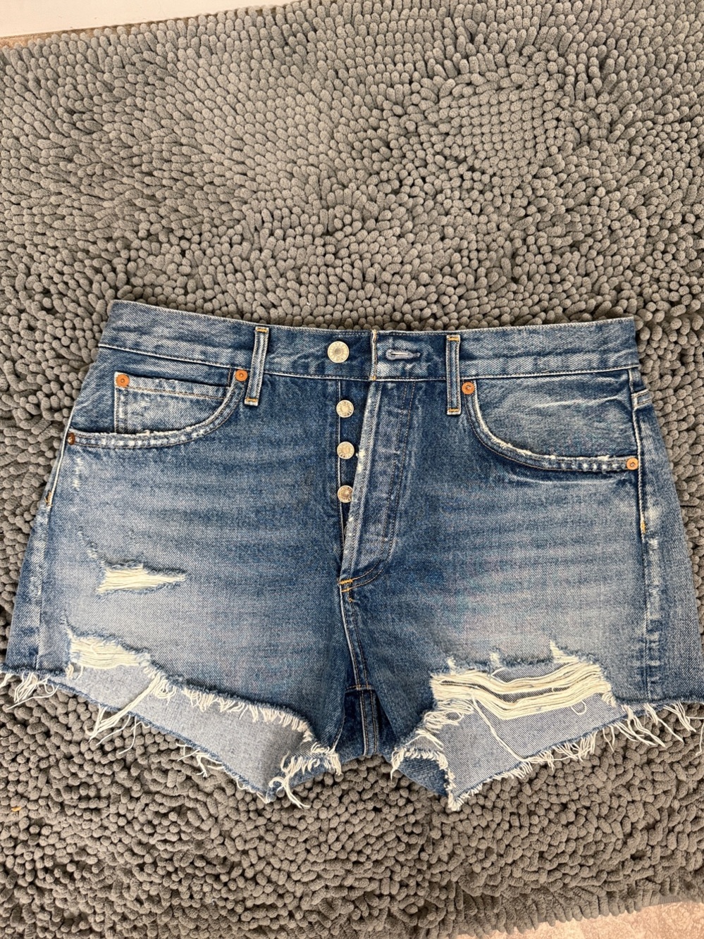 Agolde Distressed High-Rise Denim Shorts - Blue